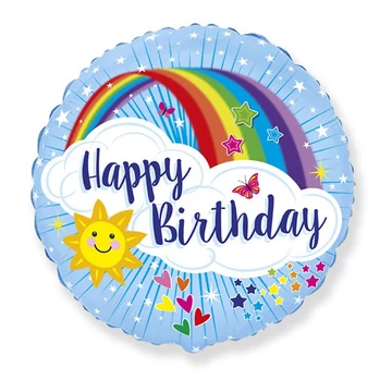 Szivárványos Happy Birthday fólia lufi, 45 cm