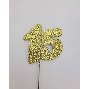 Arany csillámos szám drót pálcán - 15