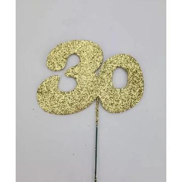 Arany csillámos szám drót pálcán - 30