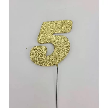 Arany csillámos szám drót pálcán - 5