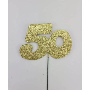 Arany csillámos szám drót pálcán - 50
