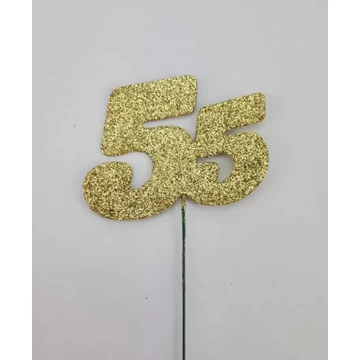 Arany csillámos szám drót pálcán - 55