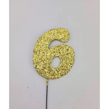 Arany csillámos szám drót pálcán - 6