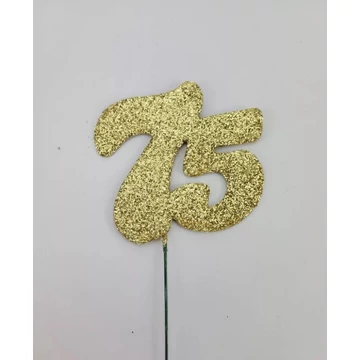 Arany csillámos szám drót pálcán - 75
