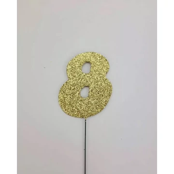 Arany csillámos szám drót pálcán - 8