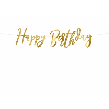 Banner, Happy birthday, arany, 16.5 cm x 62cm