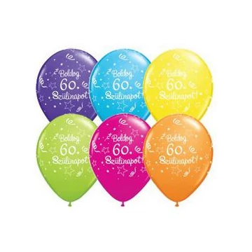 11 inch-es Boldog 60. Szülinapot Feliratú Szülinapi Lufi (6 db/csomag)