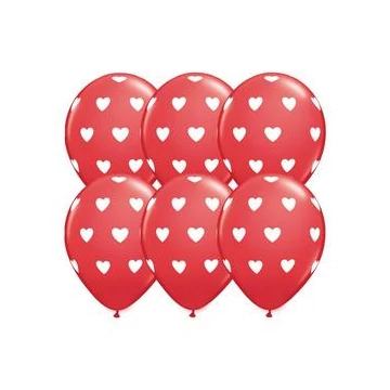 11 inch-es Big Hearts Red and White Szives Szerelmes Lufi (6 db/csomag)