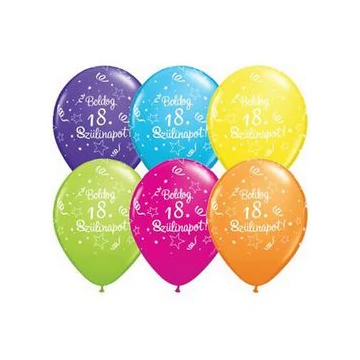 11 inch-es Boldog 18. Szülinapot Feliratú Shining Star Szülinapi Lufi (6 db/csomag)
