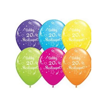 11 inch-es Boldog 20. Szülinapot Feliratú Shining Star Szülinapi Lufi (6 db/csomag)