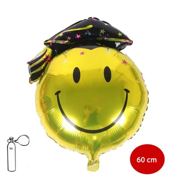 Lufi, fólia, ballagó smiley, metál, 60 cm