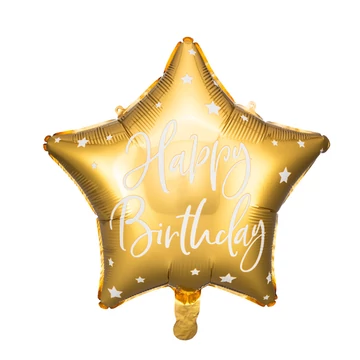 Happy Birthday felirattal, csillag alakú, arany, 40cm