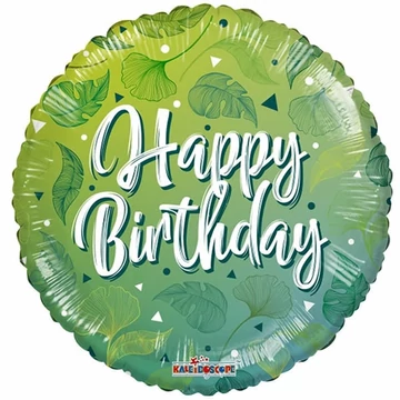 ECO fólia lufi, 18"/45cm, gömb, Happy Birthday, zöld motívumokkal