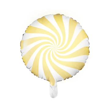 Sárga csíkos cukorka fólia lufi, 18"/45cm