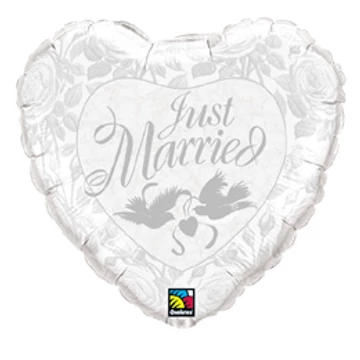 36 inch-es Just Married Pearl White és Silver Esküvői Fólia Lufi