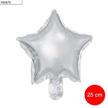 Ezüst csillag fólia lufi, 25 cm