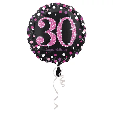30. évszámos fólia lufi, gömb, fekete-pink