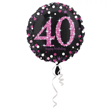40. évszámos fólia lufi, gömb, fekete-pink