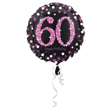 60. évszámos fólia lufi, gömb, fekete-pink