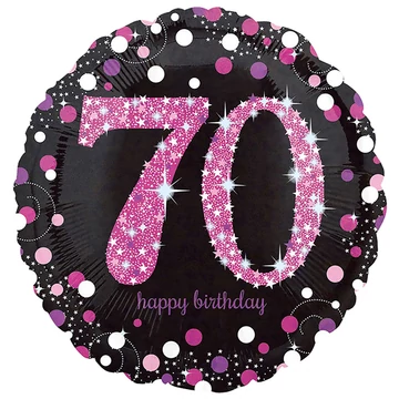 70. évszámos fólia lufi, gömb, fekete-pink