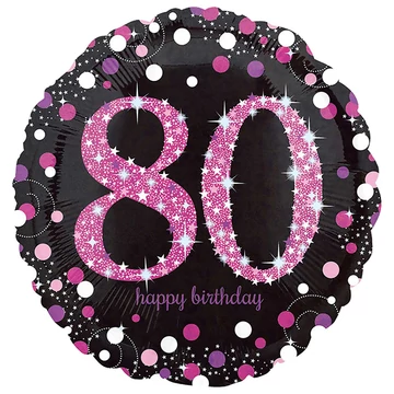 80. évszámos fólia lufi, gömb, fekete-pink