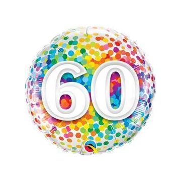 18 inch-es 60 Rainbow Confetti Szülinapi Fólia Lufi