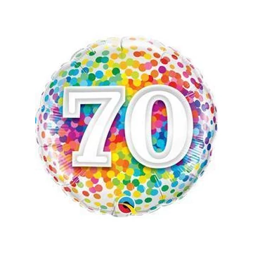 18 inch-es 70 Rainbow Confetti Szülinapi Fólia Lufi