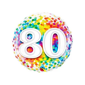 18 inch-es 80 Rainbow Confetti Szülinapi Fólia Lufi