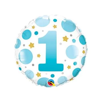 18 inch-es 1-es Számos Pöttyös Kék Age 1 Blue Dots Fólia Lufi