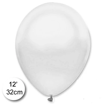 12 inch-es latex lufi - Metál fehér (10 db/csomag)