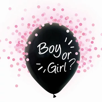 Babaváró latex léggömb, Boy or Girl felirattal, pink konfettivel, 4db/cs