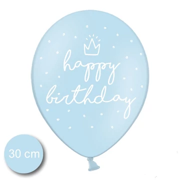12 inch-es latex lufi - Bébi kék Happy Birthday (5 db/csomag)