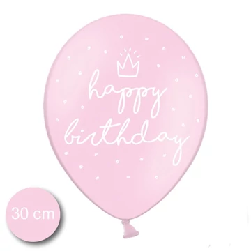 12 inch-es latex lufi - Bébi rózsaszín Happy BIrthday (5 db/csomag)