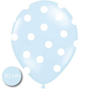 Pöttyös latex léggömb, 30cm, bébi kék - 10 db/csomag
