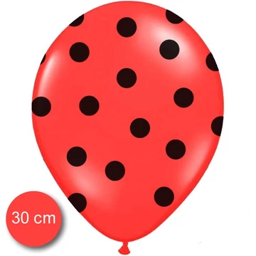 Pöttyös latex léggömb,30cm, piros-fekete - 10 db/csomag