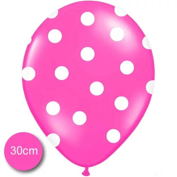 Pöttyös latex léggömb, 30cm, pink - 10 db/csomag
