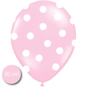 Pöttyös latex léggömb, 30cm, bébi pink - 10 db/csomag