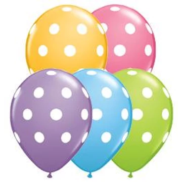 11 inch-es Big Polka Dots Assorted Pöttyös Lufi (5 db/csomag, vegyes színek) 