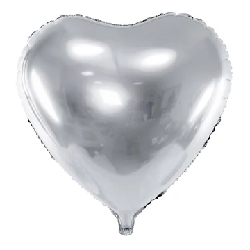 Ezüst szív fólia lufi, 45 cm