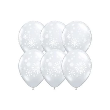 11 inch-es Contemporary Snowflakes - Hópehely Mintás Diamond Clear Karácsonyi Lufi (5 db/csomag)
