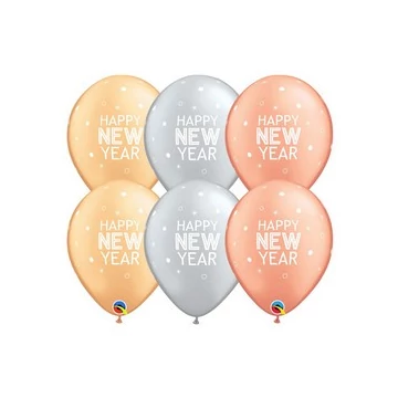 11 inch-es Happy New Year Feliratú - Sparkles & Dots Special Assortment Lufi (6 db/csomag)