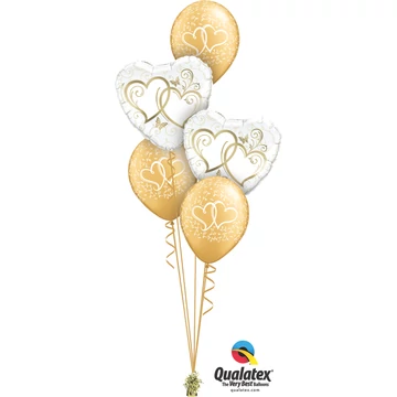 „Golden Hearts Entwined” esküvői lufi csokor