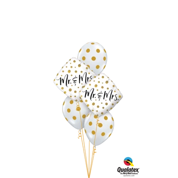 „Mr. & Mrs. Gold Dots” esküvői lufi csokor