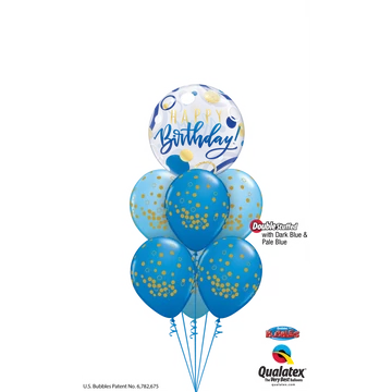 'Gold Dots on Blue Birthday' szülinapi lufi csokor