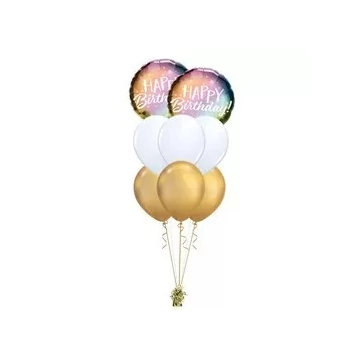 'Gold & White with Shine Birthday' szülinapi lufi csokor