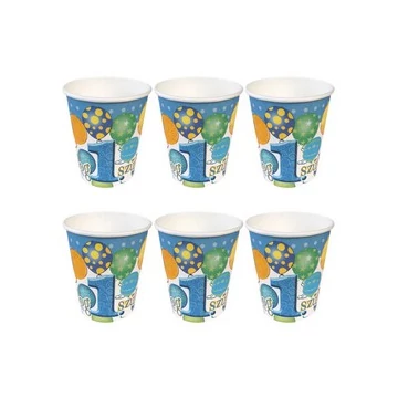 Boldog 1. Szülinapot! Léggömbös Kék Fiús Parti Pohár - 250 ml, 6 db-os