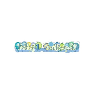 Boldog 1. Szülinapot! Léggömb Mintás Kék Fiús Banner - 148 cm x 27 cm