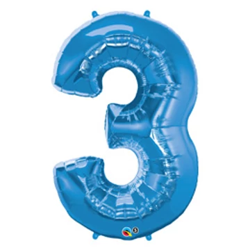 34 inch-es Number 3 Sapphire Blue - Zafírkék Számos Fólia Lufi