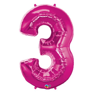 34 inch-es Number 3 Magenta - Rózsaszín Számos Fólia Lufi