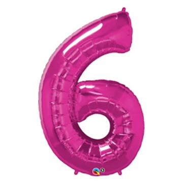 34 inch-es Number 6 Magenta - Rózsaszín Számos Fólia Lufi